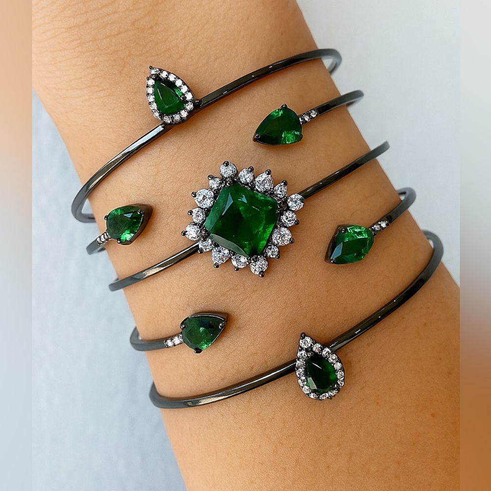 Noir Jewelry Green Cubic Zirconia Statement Cuff Bracelet